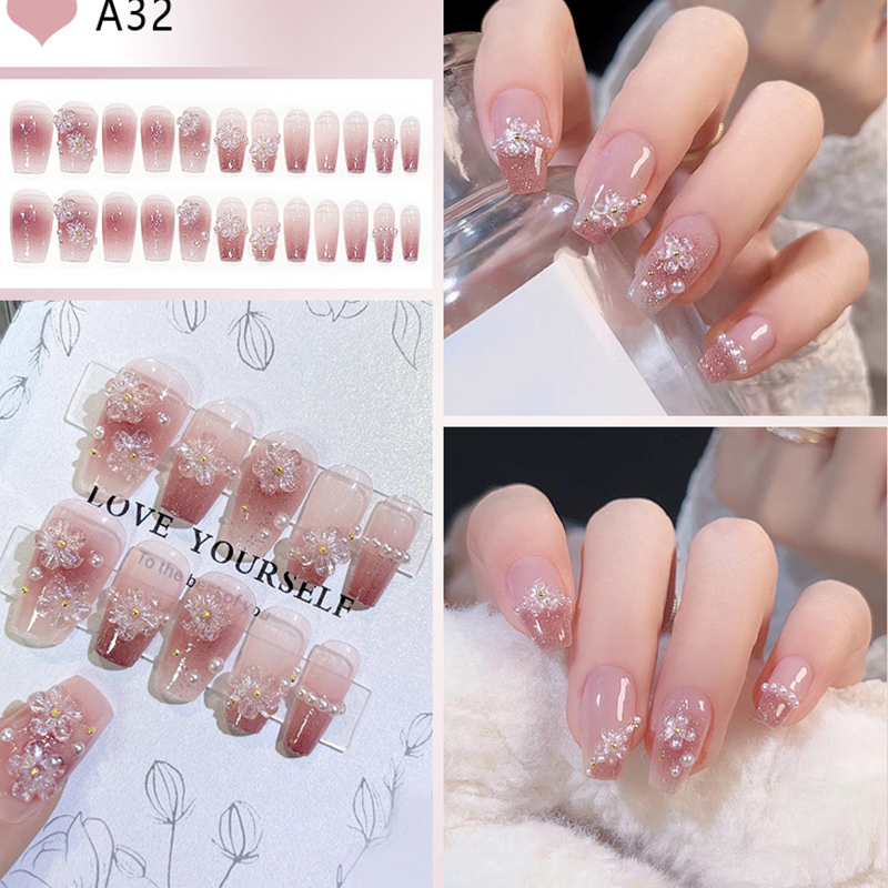24pcs Medium Long Acrylic Fake - مراجعة Pressed Flower Art وسعره