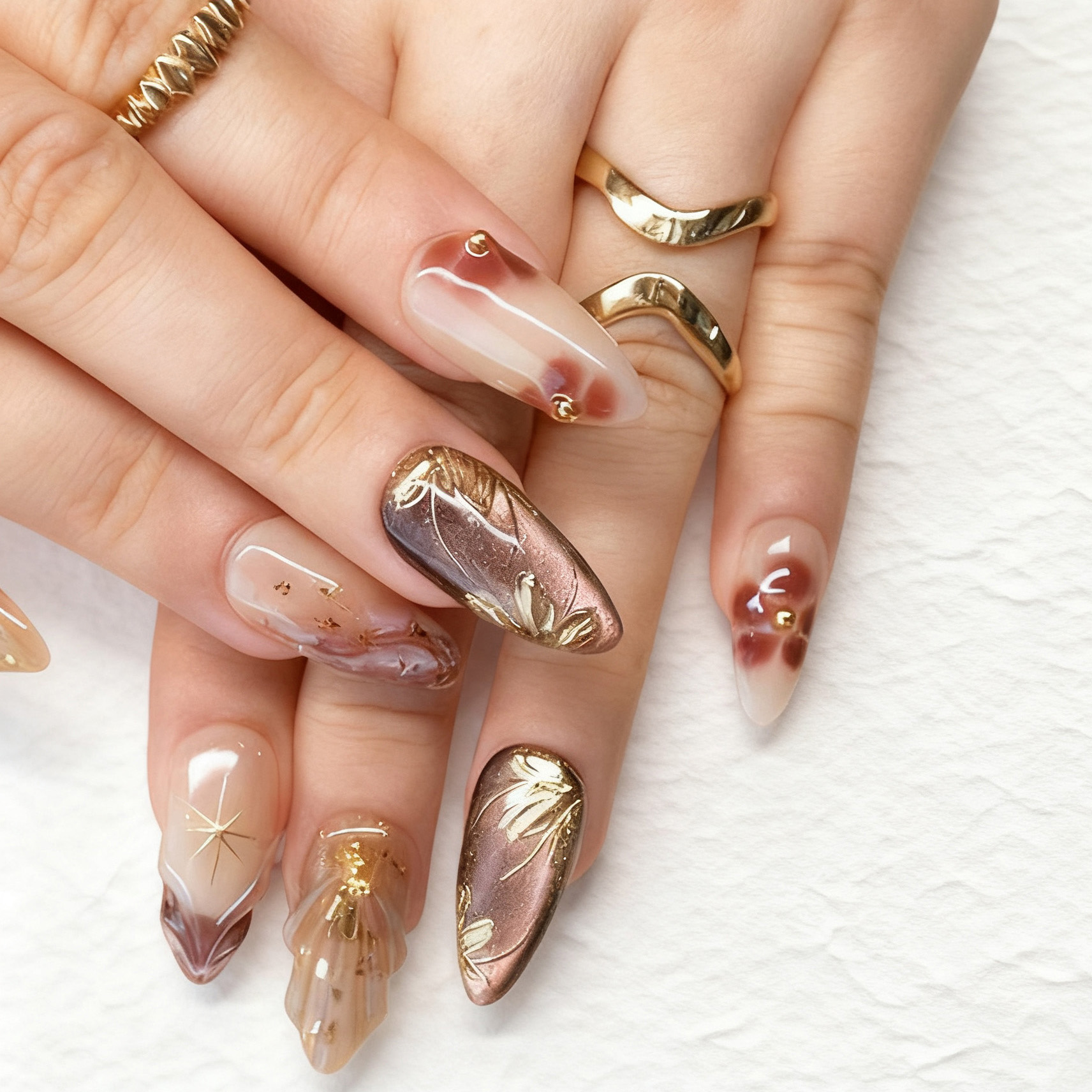 24pcs Flower False Nails Brown - مراجعة Pressed Flower Art وسعره