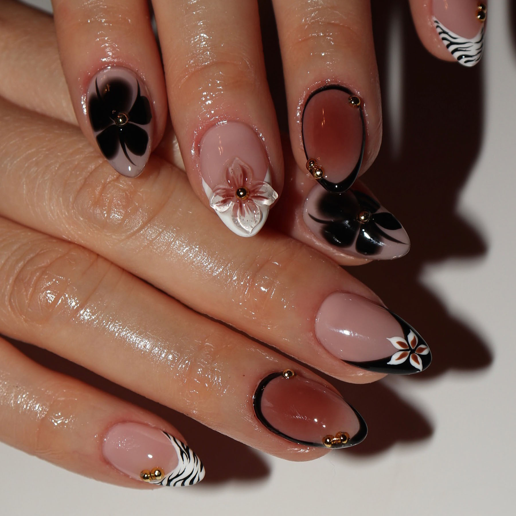24pcs Flower False Nails Brown - مراجعة Pressed Flower Art وسعره