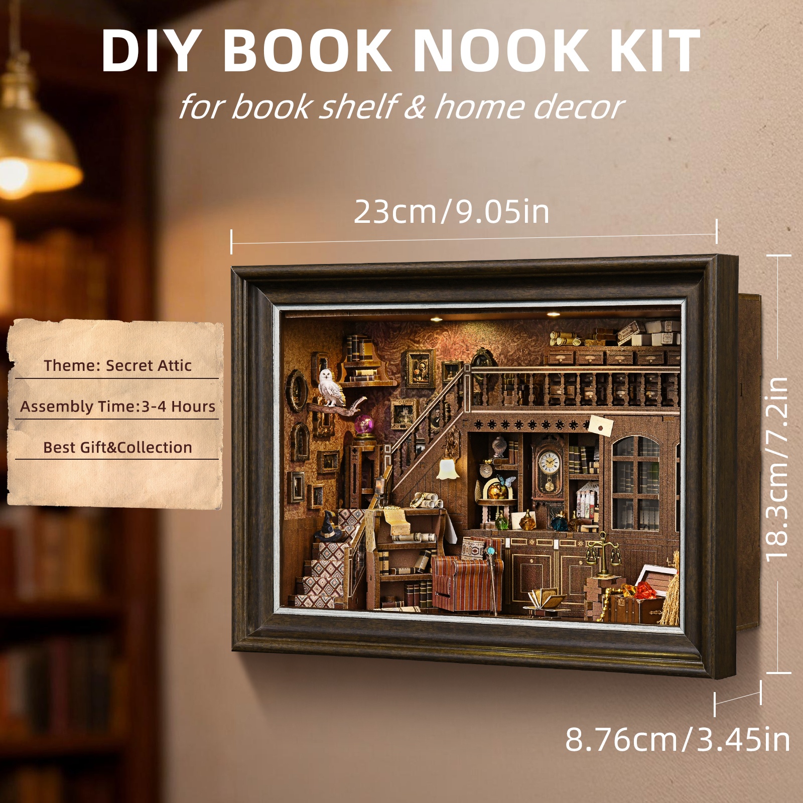 Book Nook Kit Secret Attic DIY - مراجعة Engraved Wood Frame وسعره
