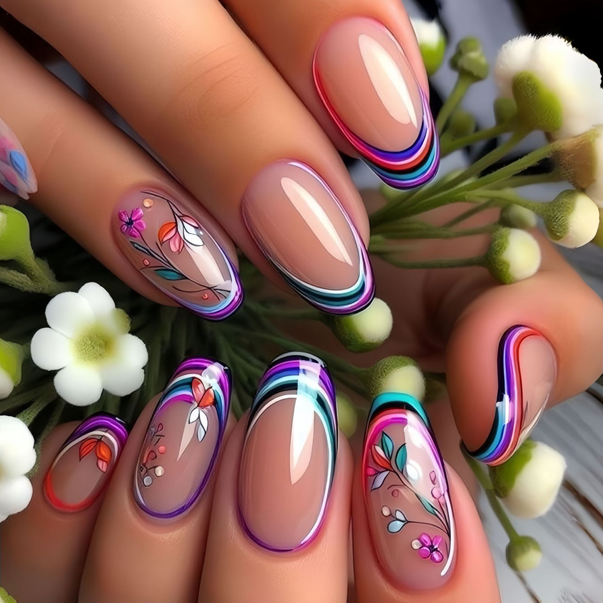 Medium fake nails for women gi - مراجعة Pressed Flower Art وسعره