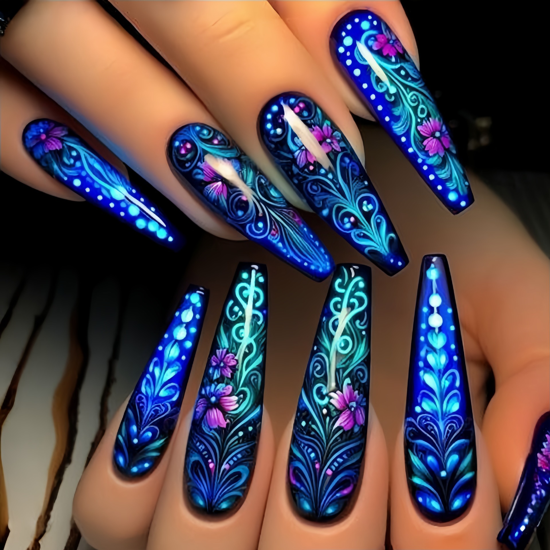 24pcs/set Medium long fake nai - مراجعة Pressed Flower Art وسعره