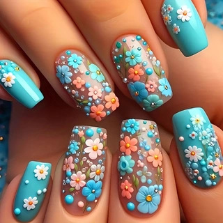 24pcs/set Medium long fake nai - مراجعة Pressed Flower Art وسعره