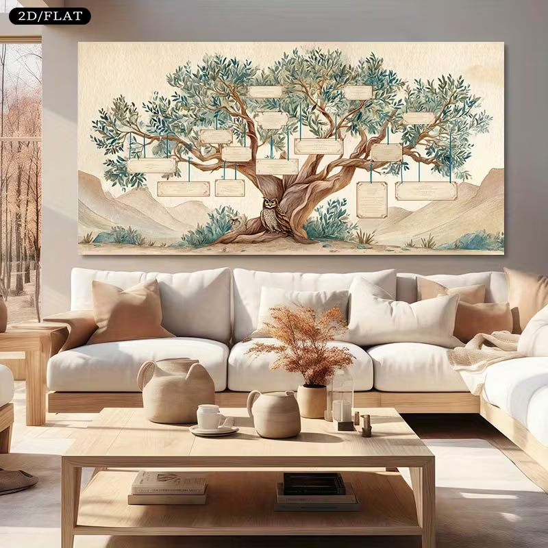 2D Flat, 2D Flat, Large Canvas - مراجعة Family Tree Print وسعره