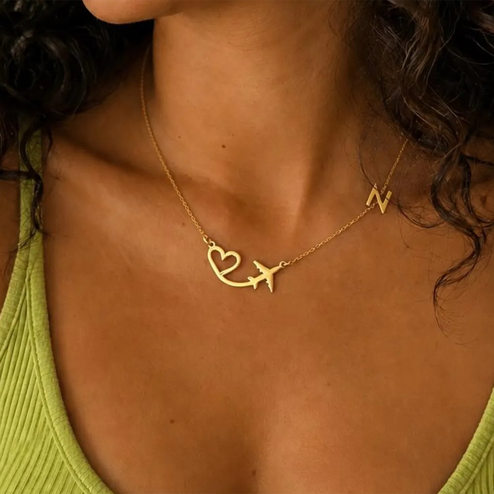Personalized Heart Airplane In - مراجعة Name Necklace Custom وسعره