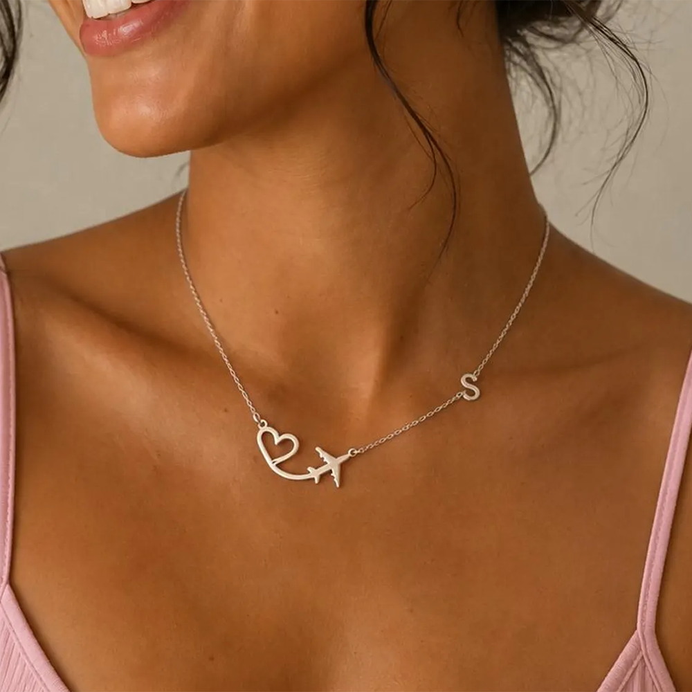 Personalized Heart Airplane In - مراجعة Name Necklace Custom وسعره