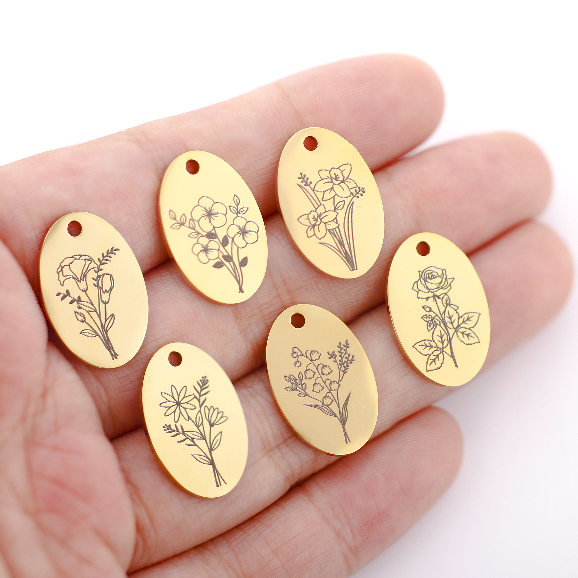 5Pcs Oval Birth Month Flower P - مراجعة Birth Flower Necklace وسعره