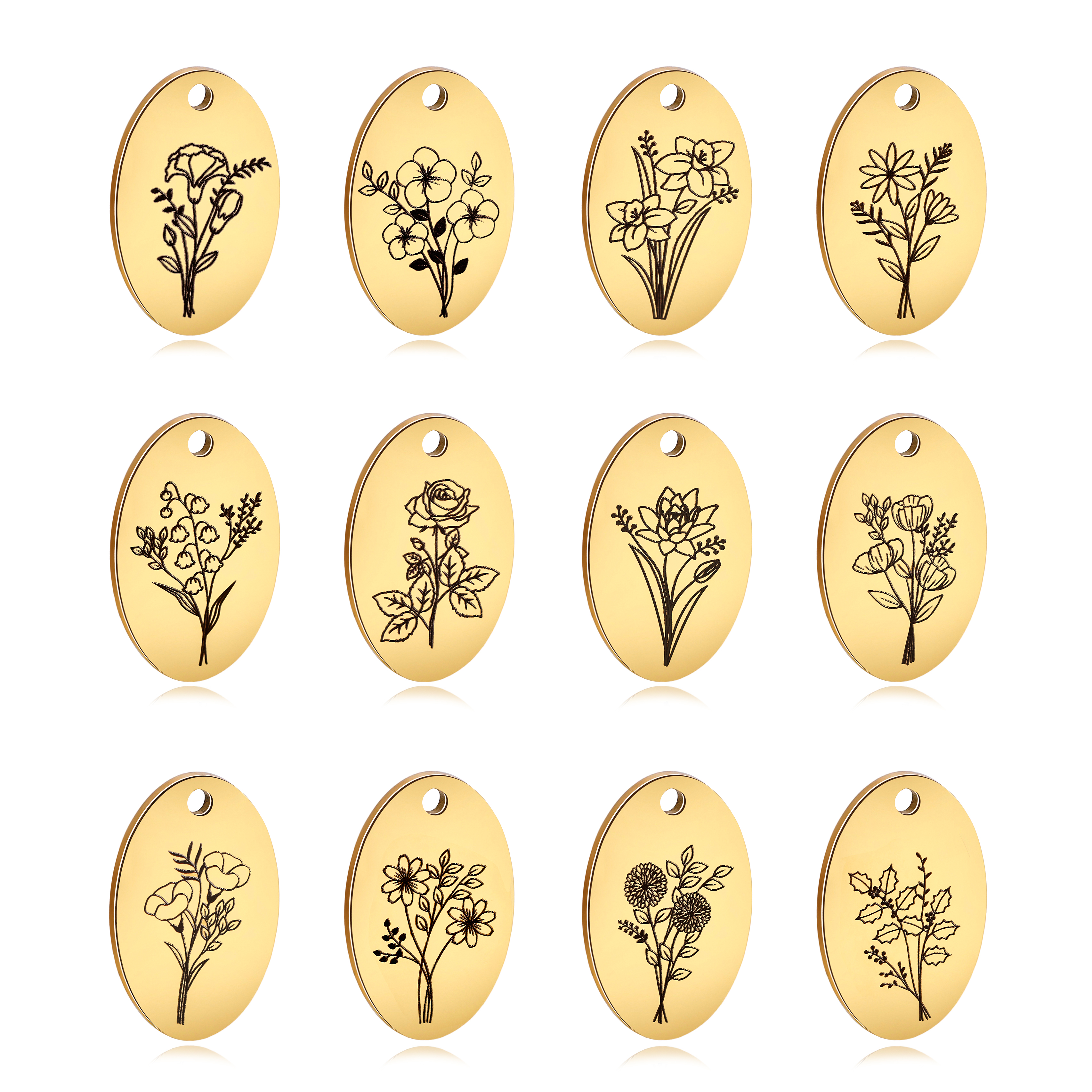 5Pcs Oval Birth Month Flower P - مراجعة Birth Flower Necklace وسعره