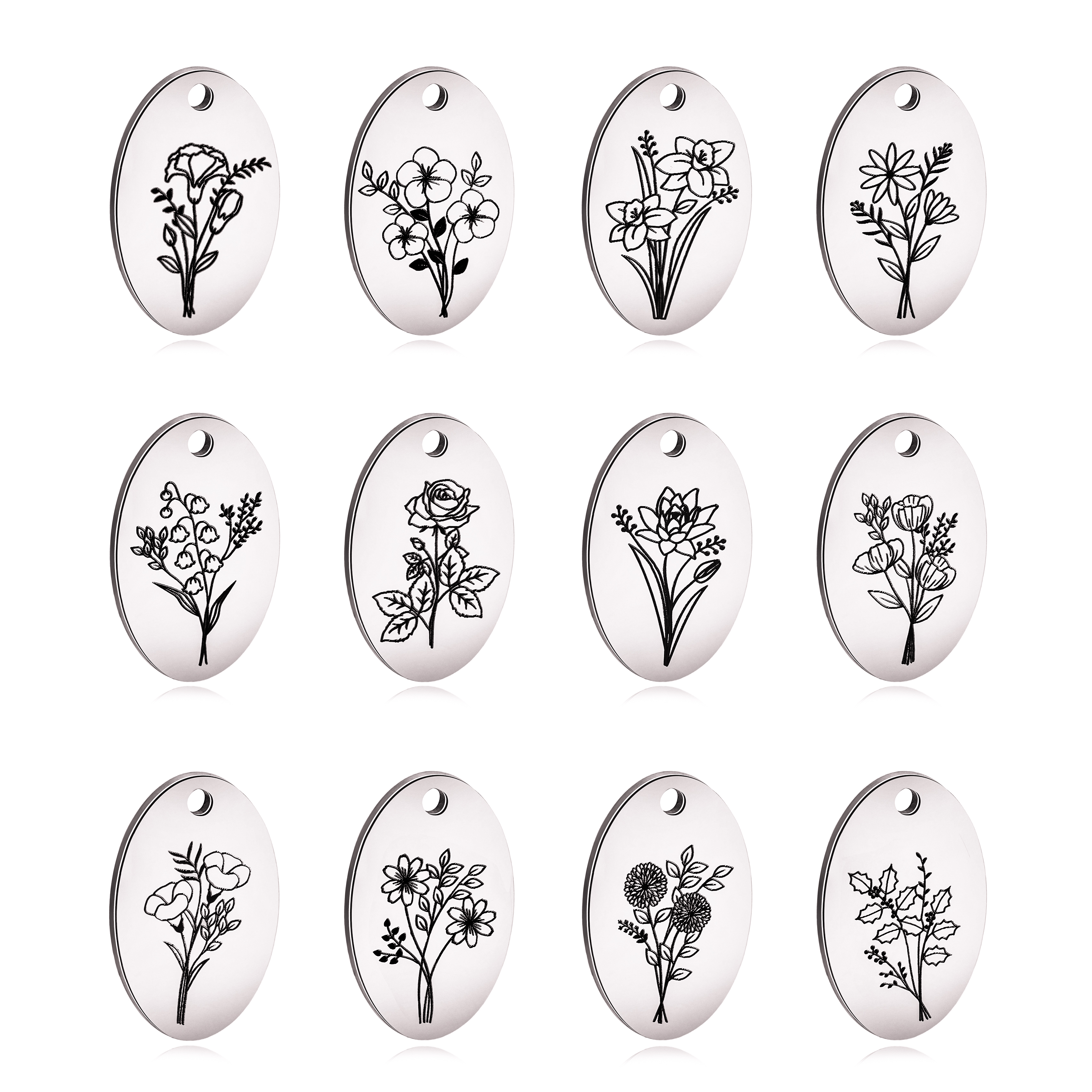 5Pcs Oval Birth Month Flower P - مراجعة Birth Flower Necklace وسعره