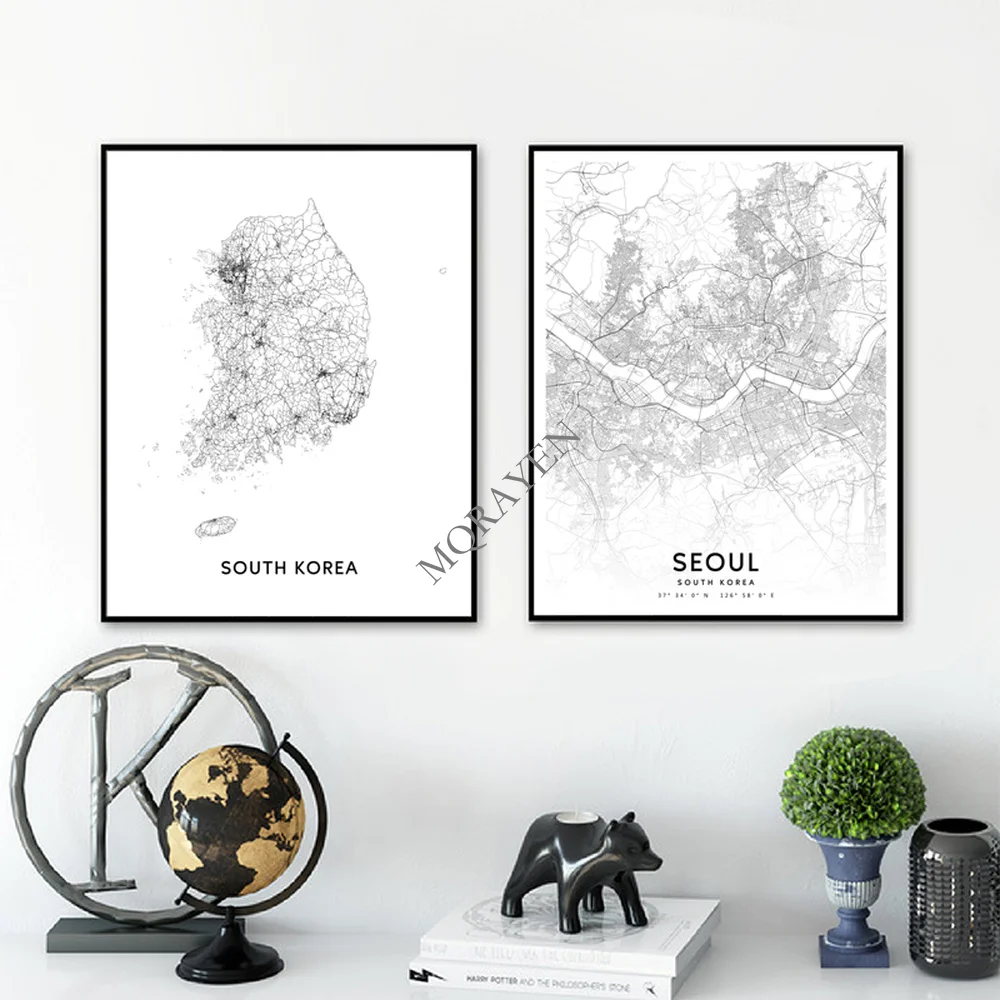 South Korea Map Black and Whit - مراجعة Custom Star Map وسعره