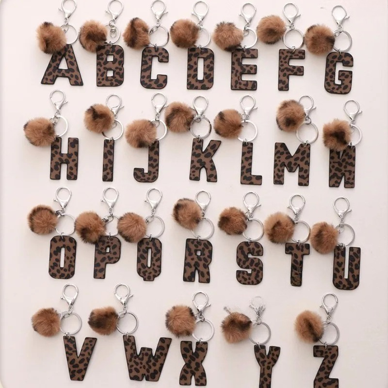 A-M Fashion Leopard Alphabet A - مراجعة Monogram Keychain Leather وسعره