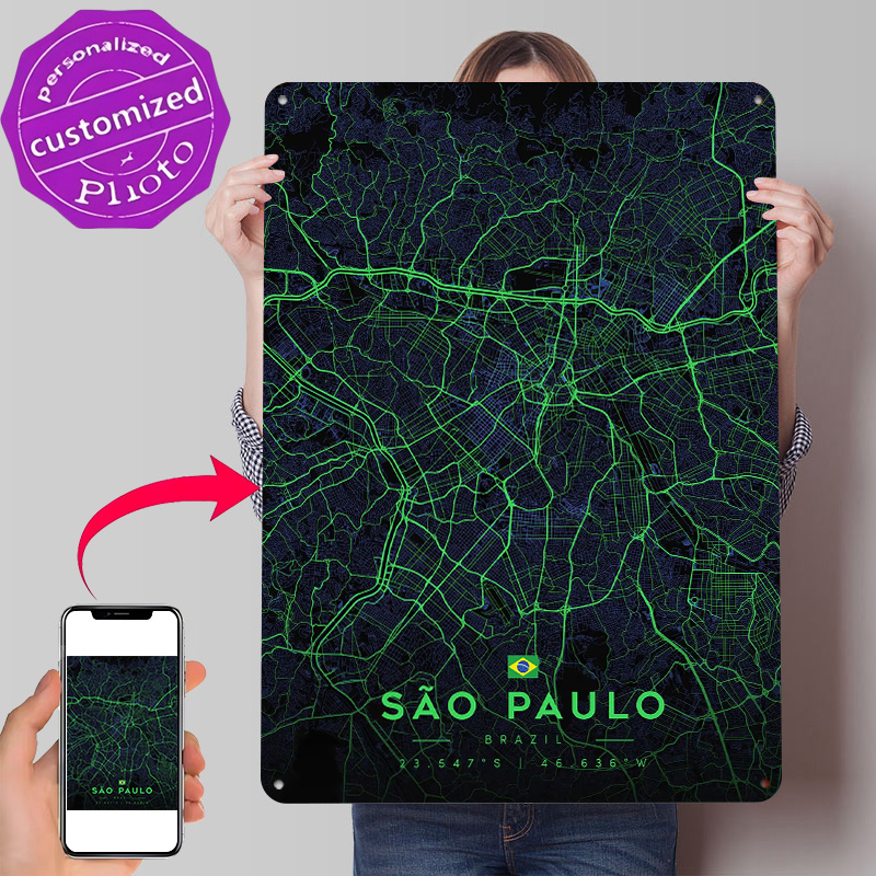 Sao Paulo City Map Art Tin Pos - مراجعة Custom Map Poster وسعره