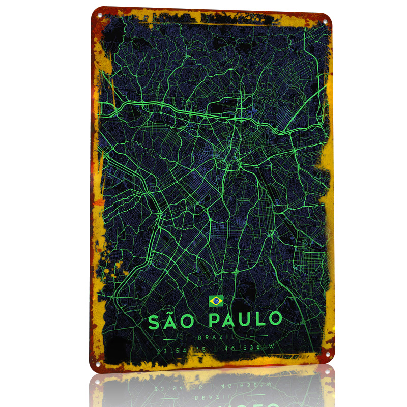 Sao Paulo City Map Art Tin Pos - مراجعة Custom Map Poster وسعره
