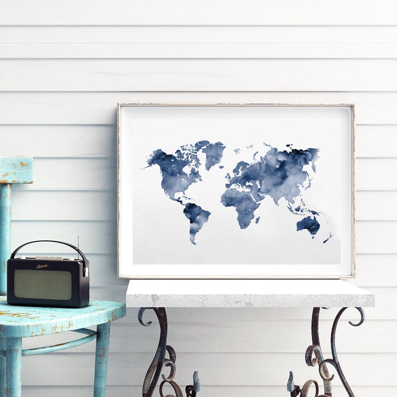 Blue World Map Print Navy Map  - مراجعة Custom Star Map وسعره