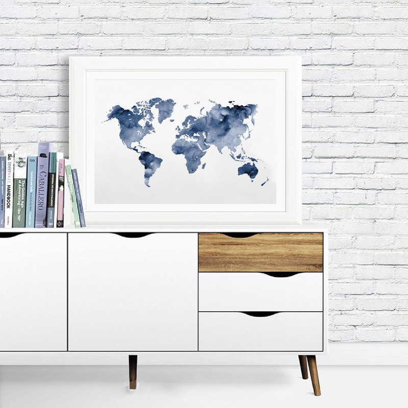 Blue World Map Print Navy Map  - مراجعة Custom Star Map وسعره