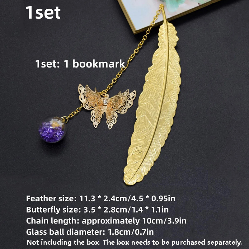 1pc Chinese Style Metal Feathe - مراجعة Dried Flower Bookmark وسعره