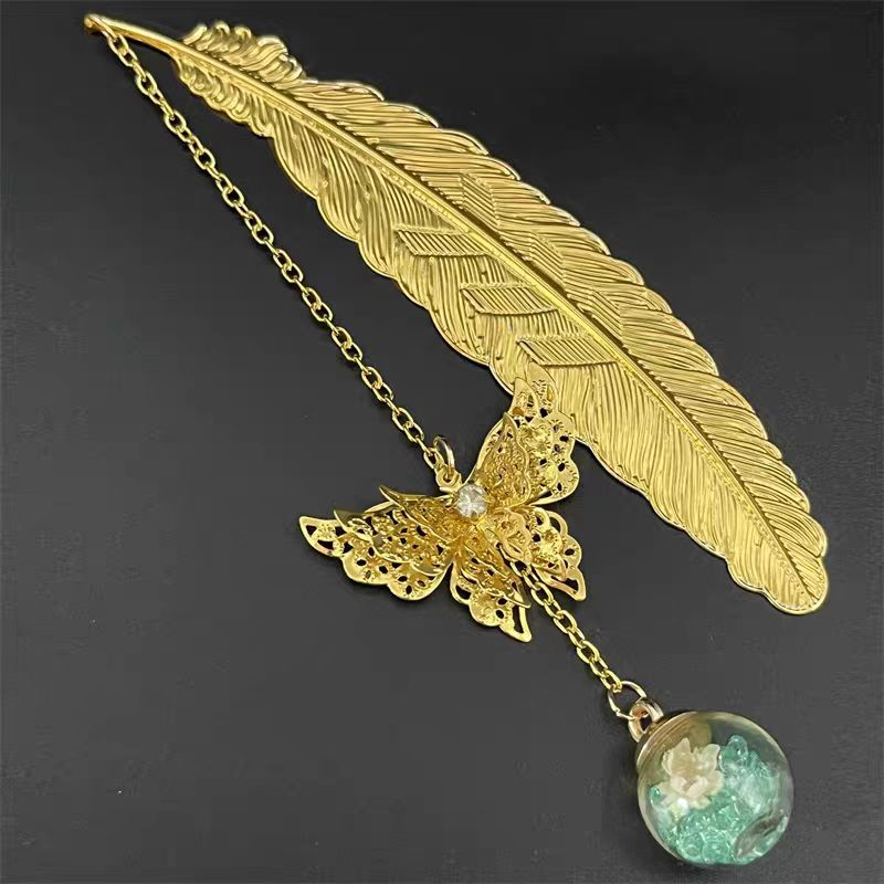 1pc Chinese Style Metal Feathe - مراجعة Dried Flower Bookmark وسعره