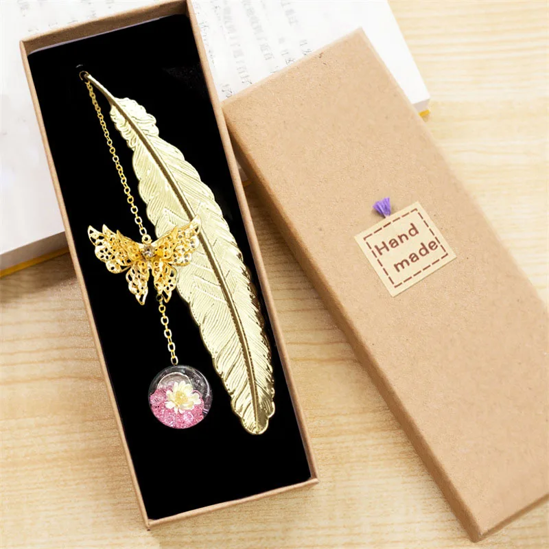 1pc Chinese Style Metal Feathe - مراجعة Dried Flower Bookmark وسعره