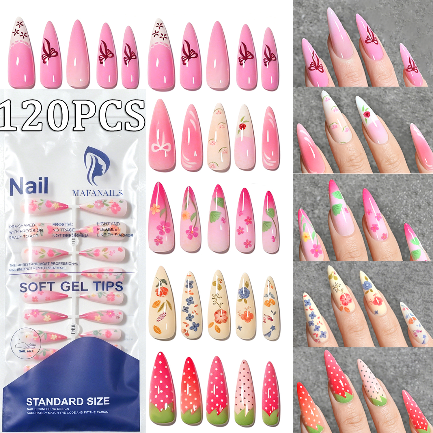 120Pcs Long Almond Press On Na - مراجعة Pressed Flower Art وسعره