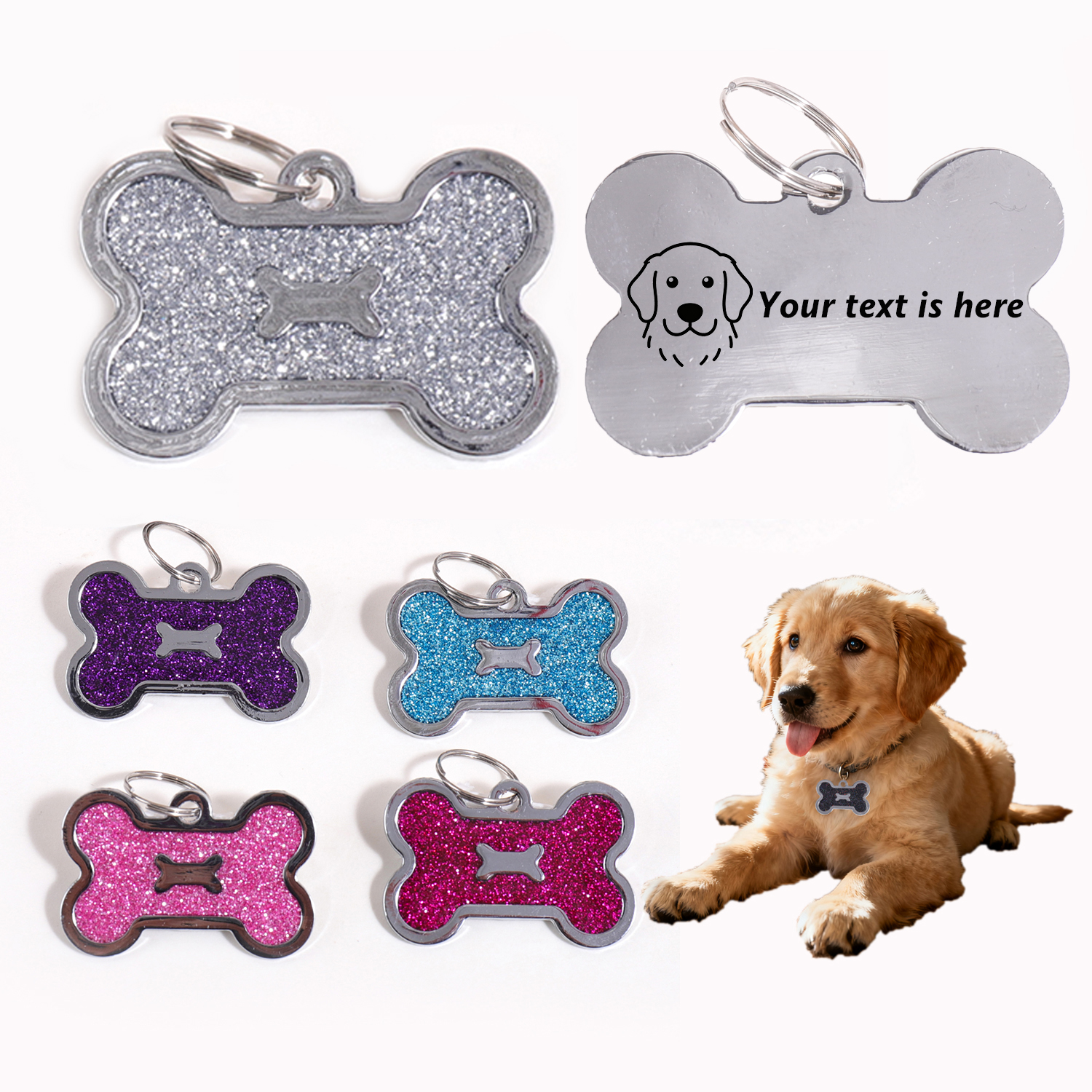Glitter Custom Text Dog Tags C - مراجعة Pet Portrait Custom وسعره