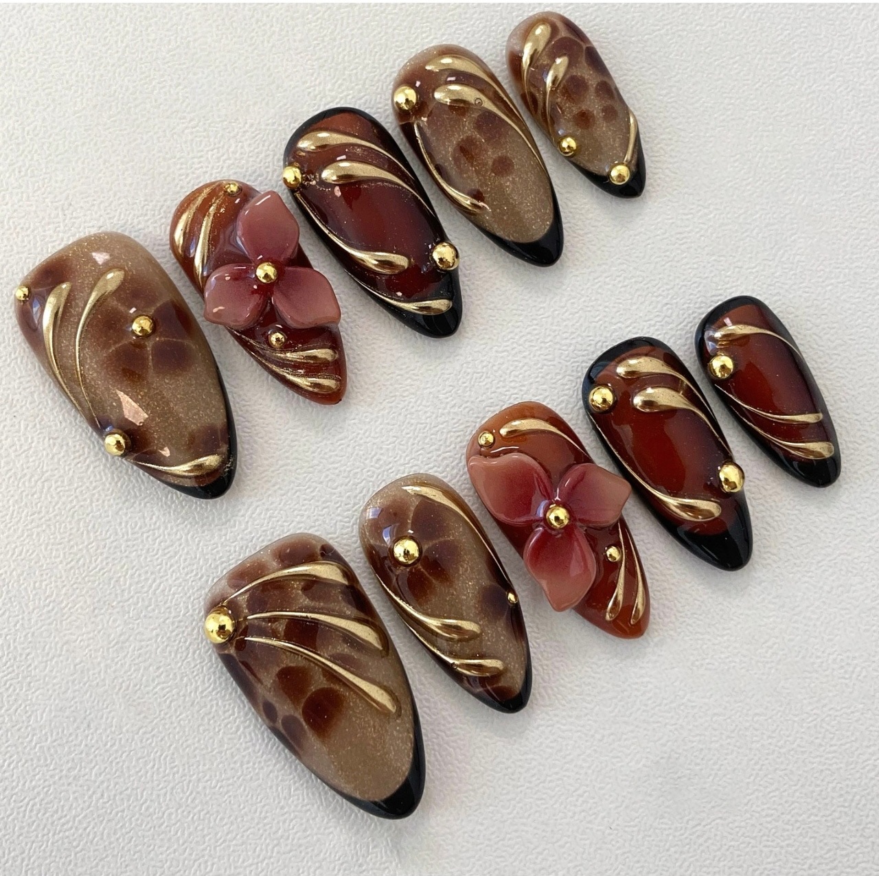 24pcs Leopard Print Brown Nail - مراجعة Pressed Flower Art وسعره