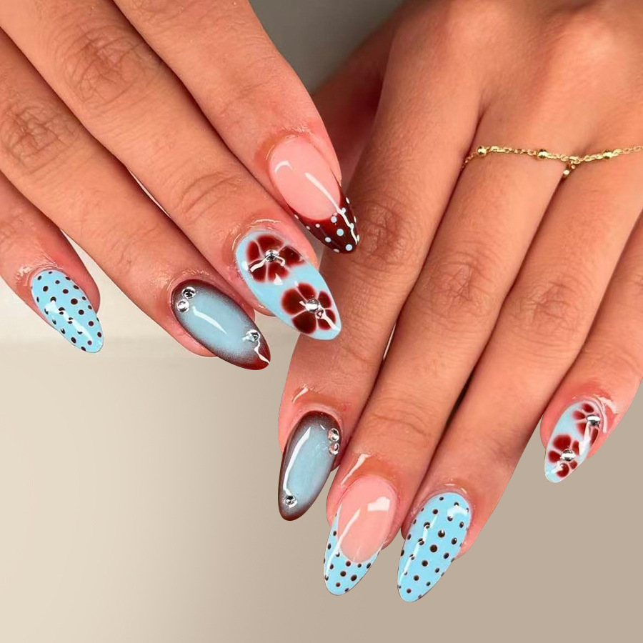 24pcs Leopard Print Brown Nail - مراجعة Pressed Flower Art وسعره