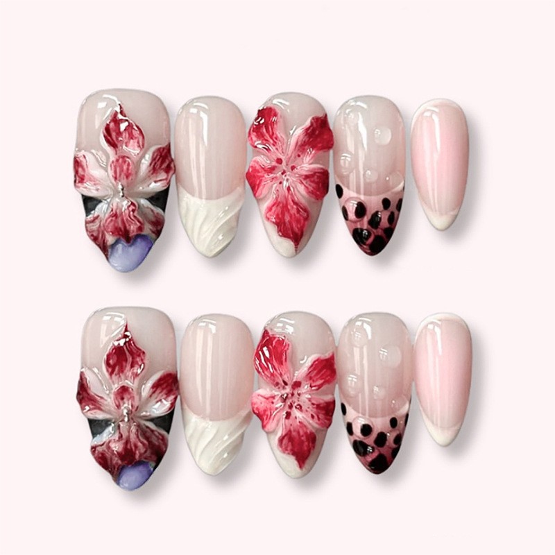 24pcs Leopard Print Brown Nail - مراجعة Pressed Flower Art وسعره