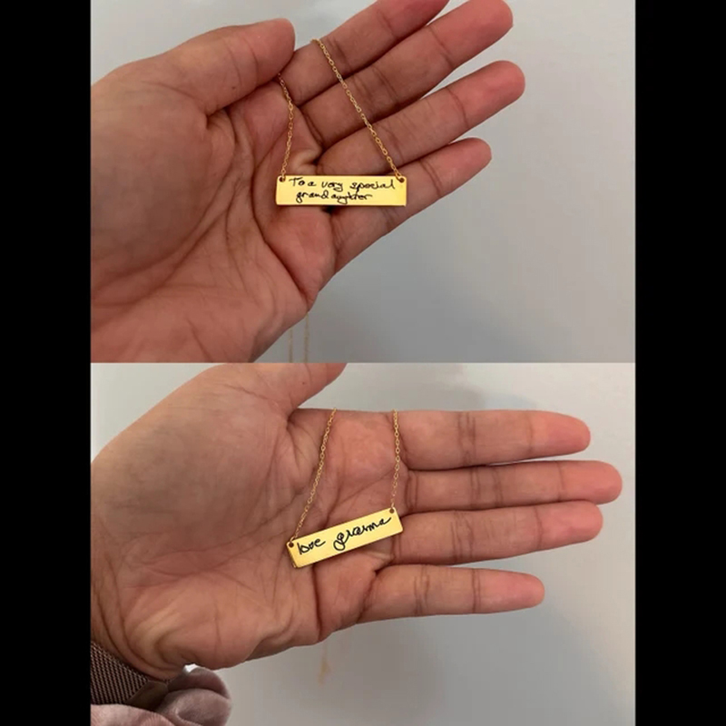 Custom Handwriting Name Bar Pe - مراجعة Handwriting Necklace Bar وسعره
