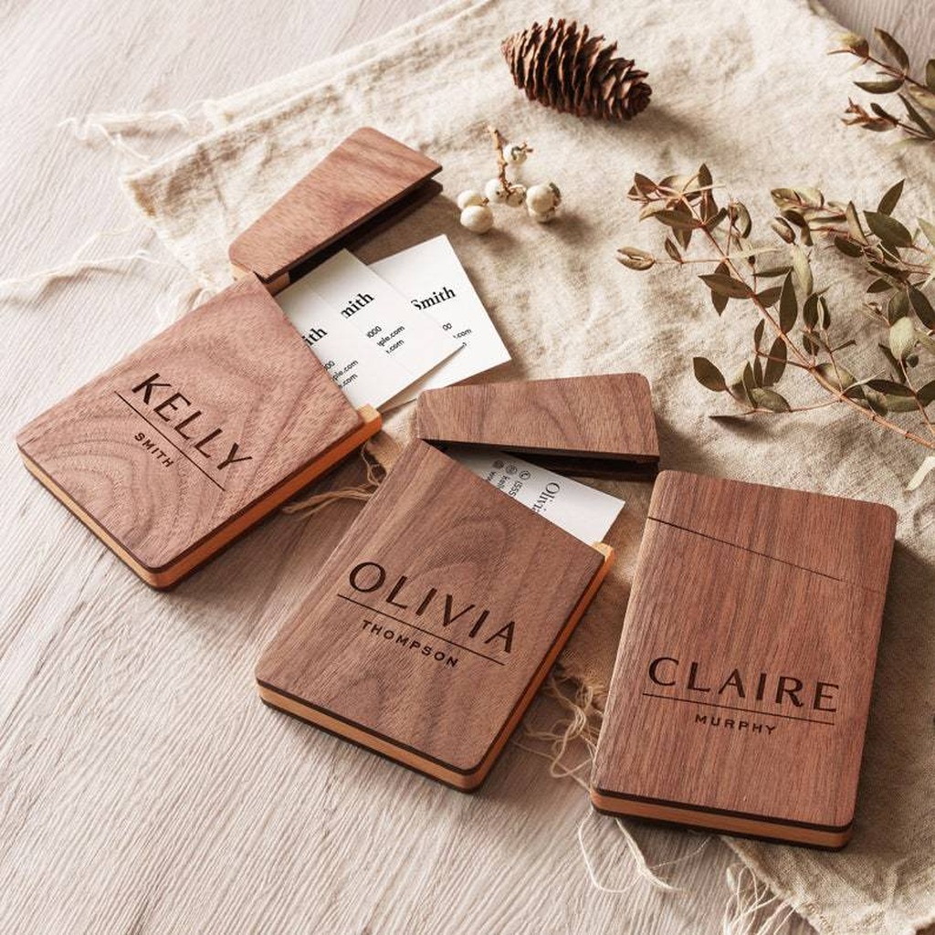 Business Card Holder Wooden Of - مراجعة Personalized Name Box وسعره