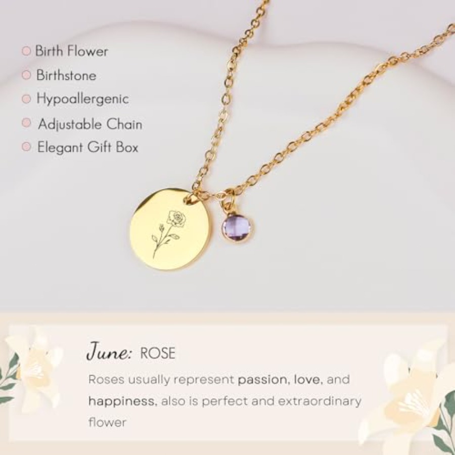 Birth Flower Necklaces for Wom - مراجعة Birth Flower Necklace وسعره