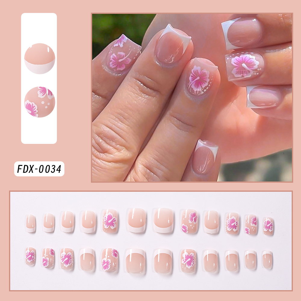 24Pcs French Flower False Nail - مراجعة Pressed Flower Art وسعره