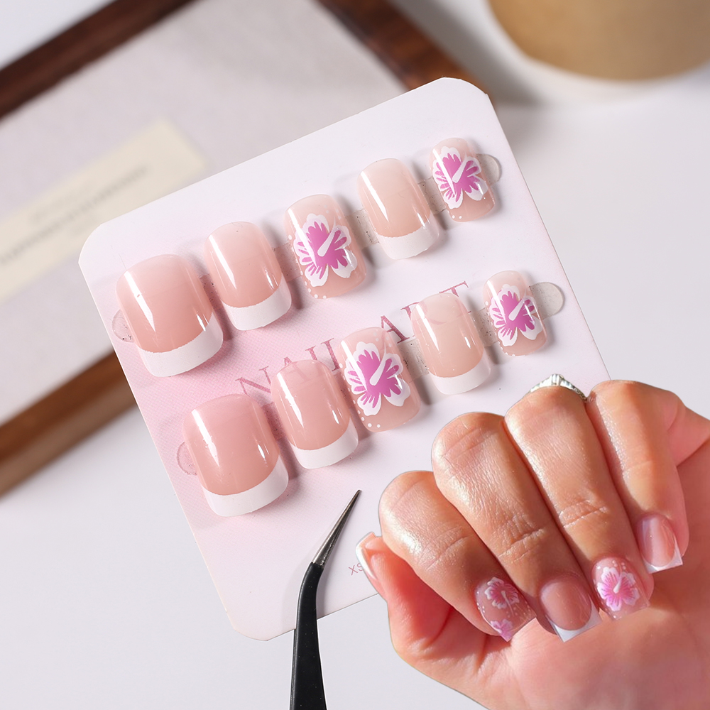 24Pcs French Flower False Nail - مراجعة Pressed Flower Art وسعره