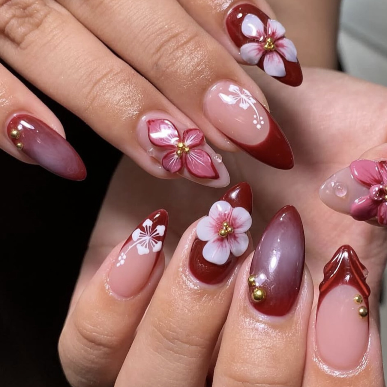 24pcs Red French Press on Nail - مراجعة Pressed Flower Art وسعره