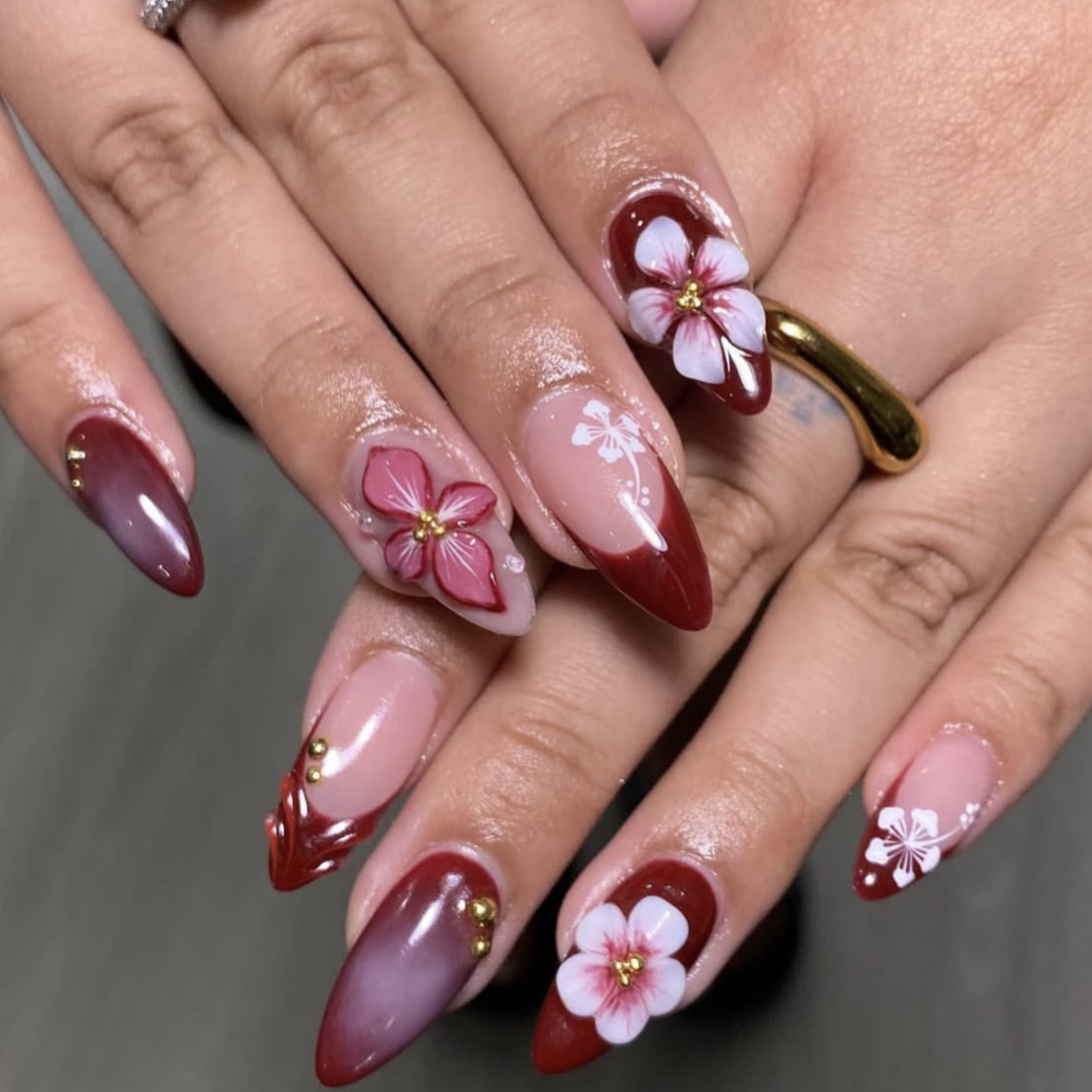 24pcs Red French Press on Nail - مراجعة Pressed Flower Art وسعره