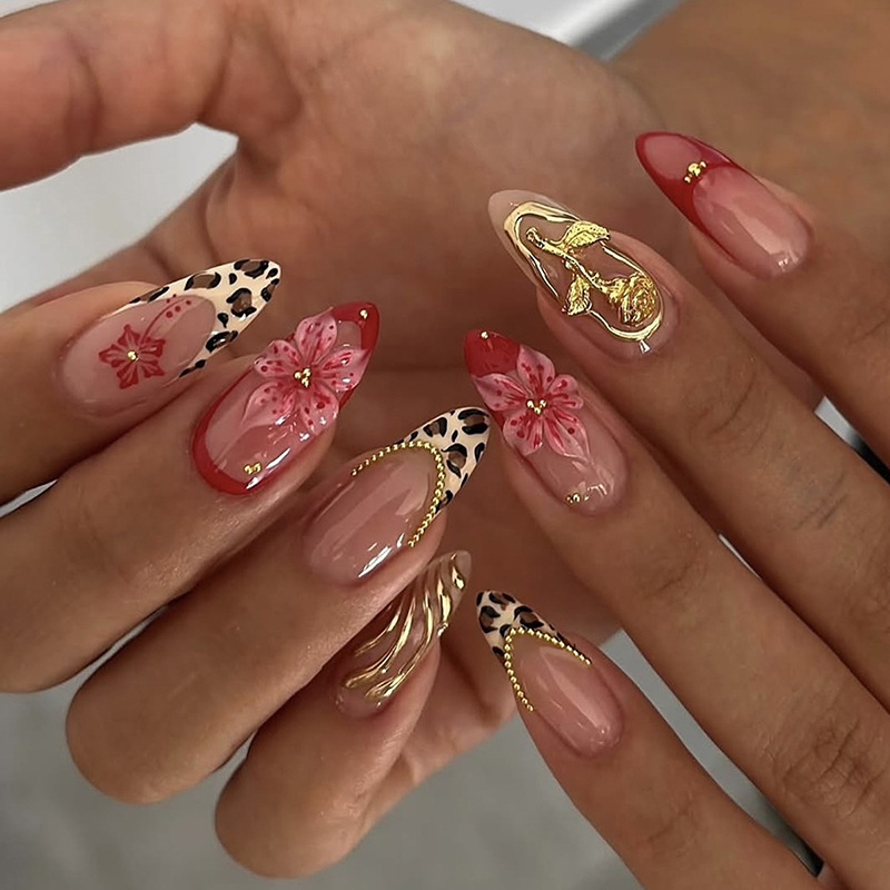 24pcs Red French Press on Nail - مراجعة Pressed Flower Art وسعره