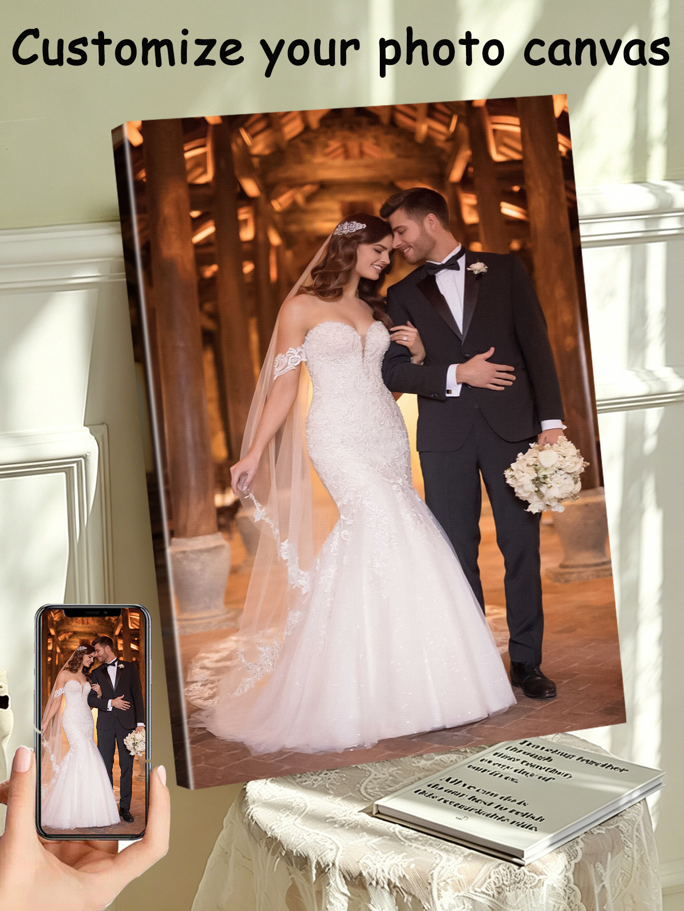 1 customized photo canvas, opt - مراجعة Engraved Wood Frame وسعره